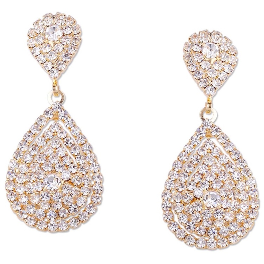 Wedding earrings, gold plated, teardrop